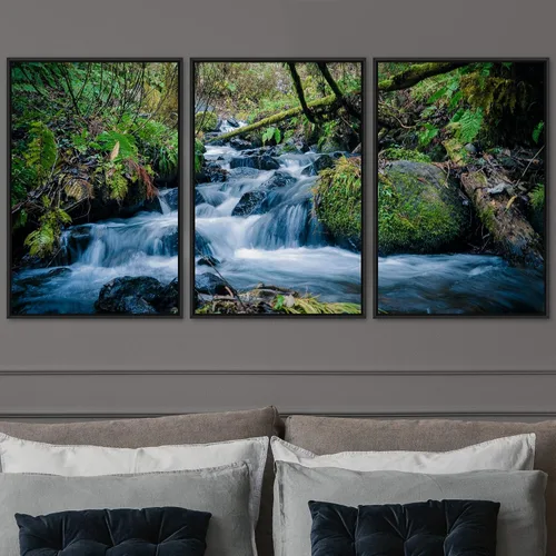 Vista 50 de SIGNWIN Lienzo enmarcado para pared, juego de decoración de guardería de bosques, niebla y niebla sobre bosque de montaña oscura, naturaleza, arte