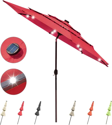 Vista 11 de Yescom Outdoor Solar Powered LED Patio Umbrella with Crank Tilt for Garden Backyard Deck Table Market Poolside Party Event