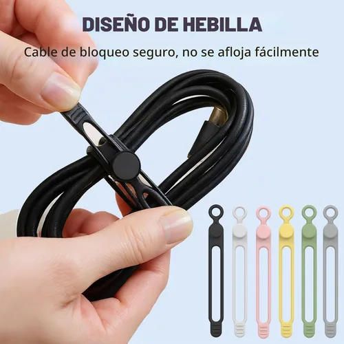 Vista 4 de Organizador de Cables de Datos, NUEVAS Bridas Elásticas de Silicona 2026, Bridas de Cable Reutilizables Organizador de Gestión de Cables