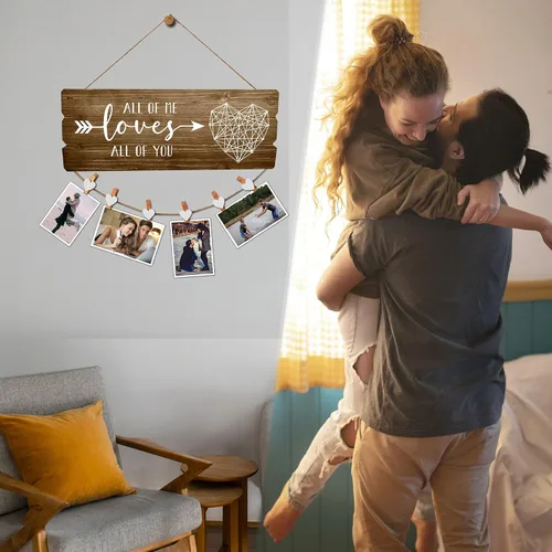 Vista 3 de Buecasa Regalos románticos para novia, novio, parejas, prometido, All of Me Loves All of You con 6 clips de corazón, 15.8 x 6.0 pulgadas