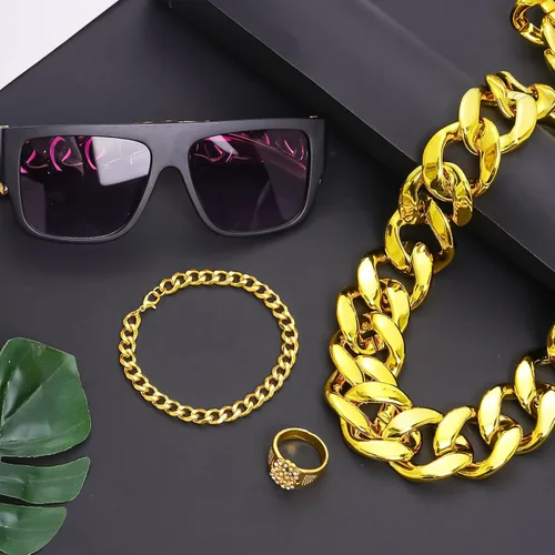Vista 2 de Hip Hop Jewelry - Disfraz de hip hop de los años 90, accesorios de los años 90, disfraz de freaknik, sombrero de hip hop, gafas de sol, collar