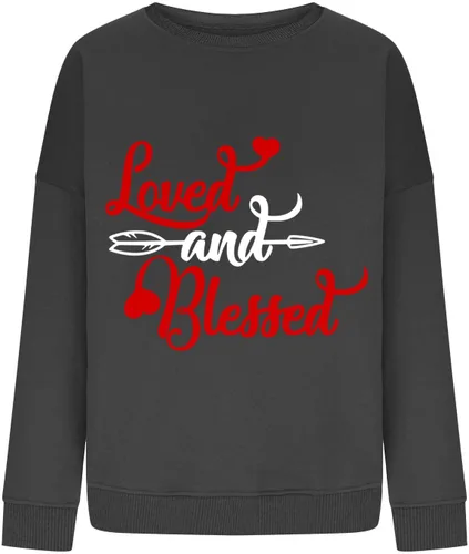 Vista 3 de Valentine's Day Sweatshirts for Womens Oversized Fit Loose Long Sleeve Crewneck Sweatshirt Letter Print Pullover Tops