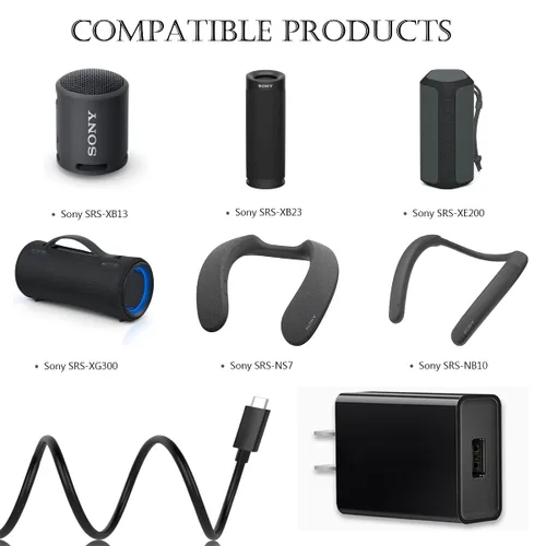 Vista 2 de Cable de carga compatible con Sony SRS-XB13 SRS-XB23 SRS-XB33 SRS-XB43 XG300 SRS-XE200 SRS-XE300 X Altavoz portátil, Sony SRS-NS7 SRS-NB10 Adaptador