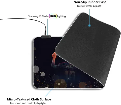 Vista 3 de Messi Champion World Cup RGB Soft Gaming Mouse Pad - Alfombrilla de mouse grande de gran tamaño con LED extendida, base de goma antideslizante