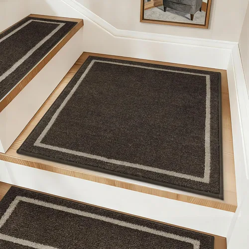 Vista 11 de COSY HOMEER Alfombra para Rellano de Escalera 30x30 Pulgadas, Alfombra Cuadrada Antideslizante para Escalones de Madera Interior, Poliéster Lavable