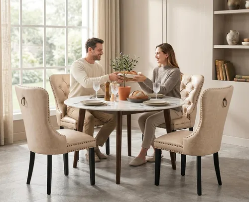 Vista 4 de Shunzhi Juego de 2 sillas de comedor de piel sintética, sillas de comedor Beige