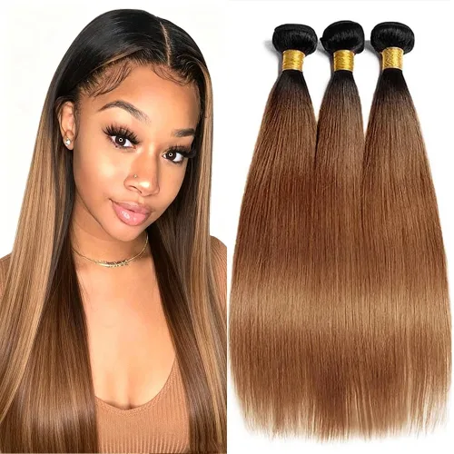 Vista 131 de P4613 Cabello humano rizado onda profunda marrón y paquetes mixtos 8 10 12 P4613 Ombre Marrón-Rubio-DP