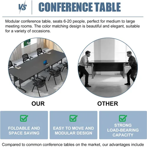 Vista 9 de Paquete de 4 mesas de conferencias plegables, mesa de entrenamiento modular Gris hierro profundo