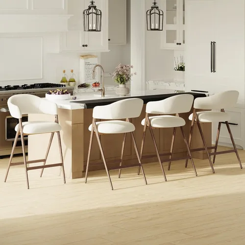 Vista 16 de COLAMY Juego de 2 taburetes de bar de 26 pulgadas de altura de mostrador con respaldo, sillas de bar tapizadas modernas con patas de metal para Beige