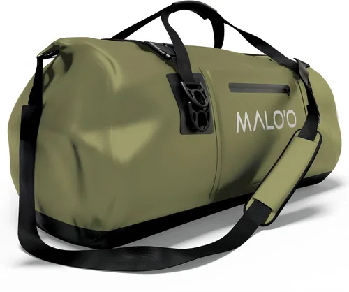 Vista 11 de Bolsa de lona impermeable Malo’o, bolsa de equipo resistente enrollable impermeable con correas para el hombro y bucles Molle, bolsa marina de lona