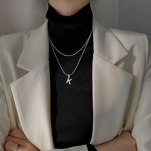 Vista 2 de SILVERCUTE Initial NecklaceEarrings for Women Girls, Hypoallergneic 925 Sterling Silver Fine Jewelry, Cute Dainty Name Chain Choker, Letter Pendant
