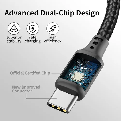 Vista 4 de Cable USB C a USB C de 1 pie, paquete de 3 cables de carga tipo C para Negro