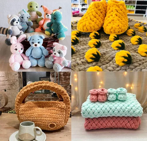 Vista 7 de Hilado de chenilla de terciopelo para amigurumi y punto de crochet súper voluminoso 100 gr (69,0 m) (Grosor del hilo 8 mm) (Verde espárrago) 1