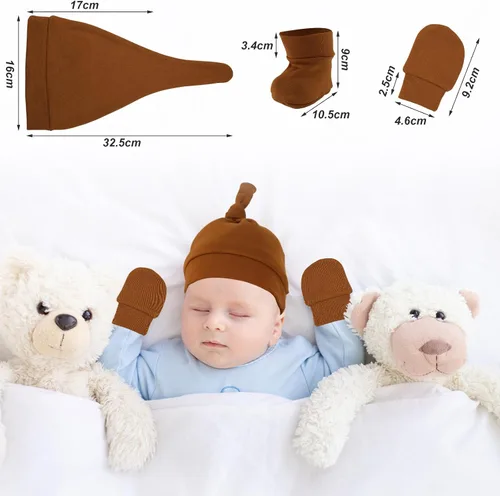 Vista 2 de 5 juegos de sombreros y mitones de bebé, gorros prematuros, guantes de calcetines para recién nacidos, guantes para recién nacidos, gorros de bebé