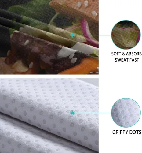 Vista 5 de Hamburger - Toalla de yoga caliente – Diseño fresco, puntos de agarre, súper absorbente, antideslizante, 27 x 73 pulgadas – Toallas para esterilla