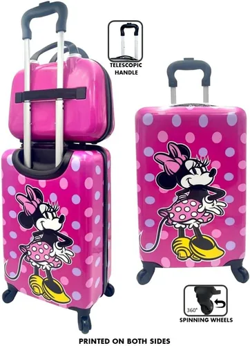 Vista 7 de Fast Forward Juego de maletas de mano y estuche de belleza con licencia de lado duro de 20 pulgadas para niños, Multi colorido, Minnie Mouse