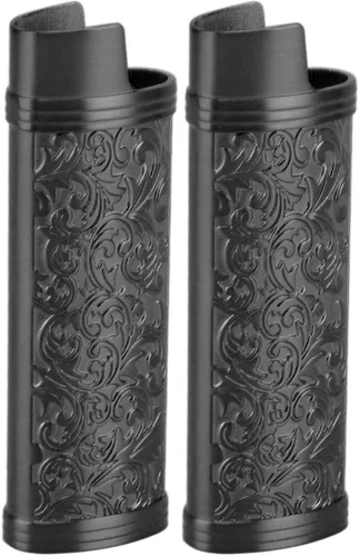 Vista 5 de Funda para encendedor de 2 piezas, estilo vintage, reutilizable, resistente aleación de zinc, estampado floral para protección de tamaño completo