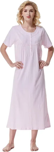 Vista 18 de Keyocean - Camisón de manga corta para mujer, 100 % algodón, suave, cómodo, ligero, con encaje, para verano, ropa de dormir Floral azul