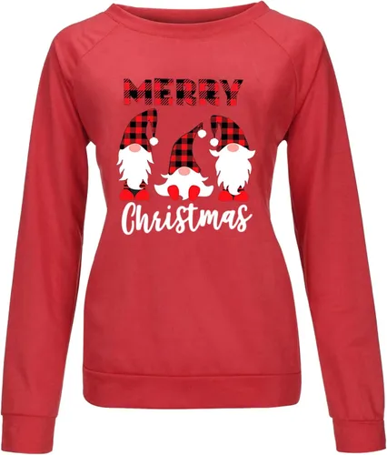 Vista 3 de UODSVP Womens Womans Costume and Winter Long Sleeve Loose Casual Tee Tops Female Pullover Oversized Christmas Tops