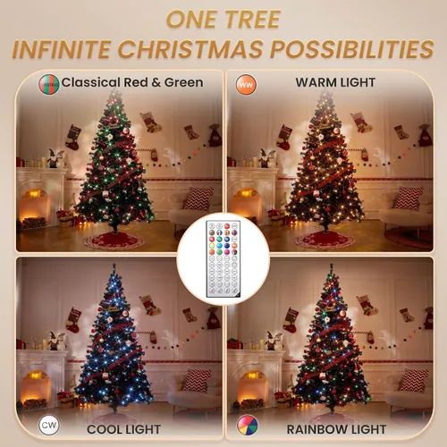 Vista 5 de Árbol de Navidad preiluminado de 7.5 pies, color negro con 500 luces RGB