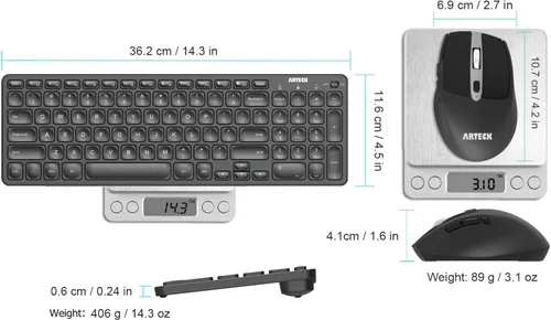 Vista 6 de Arteck Combo de teclado y mouse inalámbricos USB de 2.4G, teclado compacto ultra delgado y mouse ergonómico para computadora, computadora