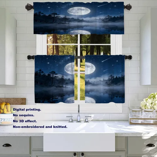 Vista 207 de Batmerry American Flag Ink Dot Blackout Tier Curtains, Red Blue White Stars Abstract Thermal Insulated Half Curtain Rod Pocket Small Valance for