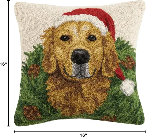 Vista 2 de Peking Handicraft 31SJM8395C16SQ - Almohada de lana con gancho para perros de Navidad, multicolor