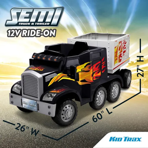 Vista 6 de Kid Trax 12V Semi Truck Ride On Toys w/Detachable Cargo Trailer, Black