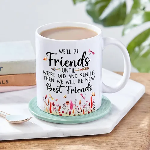 Vista 5 de Taza de café personalizada con texto en inglés "We Be Friends Untill Are Old Mug", taza de café de la amistad para los mejores amigos, taza
