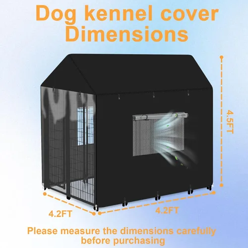Vista 2 de Funda para perrera para perros al aire libre, cobertura completa, 600D, impermeable y duradera, para jaula de perro de 4.2 pies de profundidad x 4.2