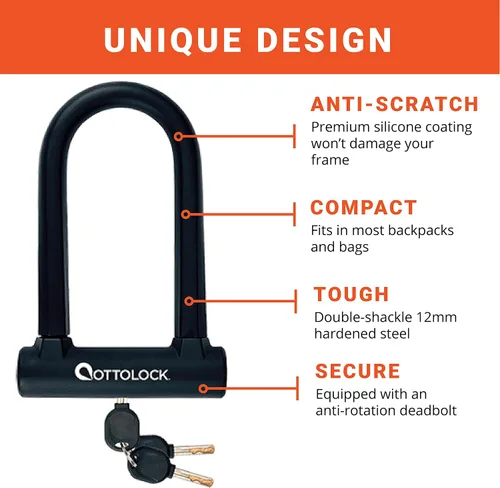 Vista 4 de OTTOLOCK Sidekick Compact U-Lock Candado de bicicleta ligero recubierto de silicona (negro) candados para bicicleta