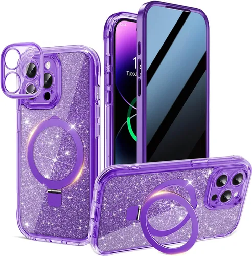 Vista 20 de Funda magnética de privacidad para iPhone 17 Pro Max [Cartulina Aurora con purpurina] [Soporte magnético invisible] protector de pantalla integrado