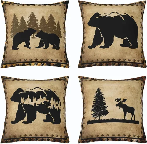 Vista 32 de Feelyou Fundas de Almohada Decorativas de León 16"x16" Juego de 4 Funda de Cojín Suave de Tigre Decoración de Lobo Funda de Almohada de Leopardo