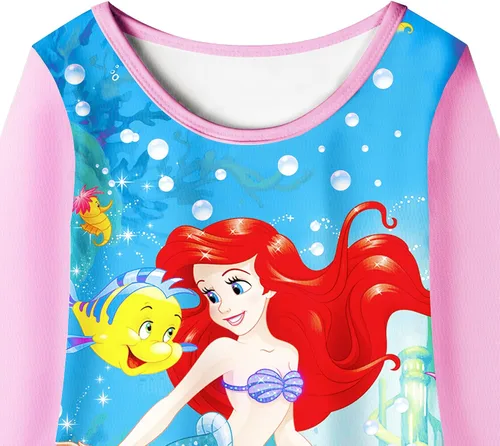 Vista 4 de QASALOP Disfraz de princesa de sirena para niñas pequeñas vestido de dibujos animados manga larga uso casual para el hogar para niños de 3 a 7 años