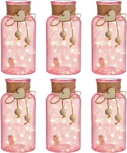 Vista 9 de Paquete de 12 jarrones Mason para centros de mesa, florero de cristal transparente para ramo, tarros decorativos rústicos de granja para decoración