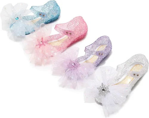 Vista 9 de OMGard Zapatos de gelatina para niñas, sandalias de cumpleaños de princesa de reina de la nieve para niñas pequeñas, sandalias azules con purpurina