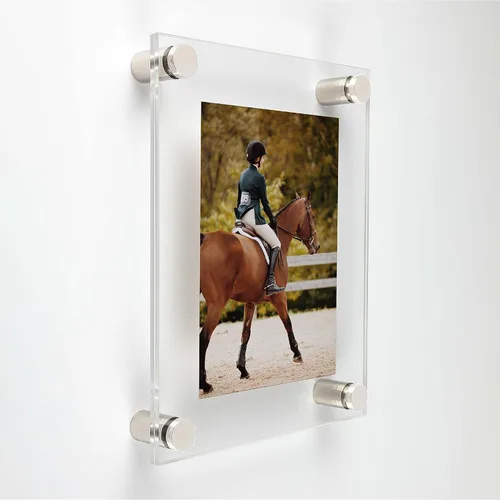 Vista 12 de Marco de pared acrílico transparente de 5 x 7 pulgadas con separadores de aluminio anodizado negro de 3/4 x 1 pulgada para arte y fotos