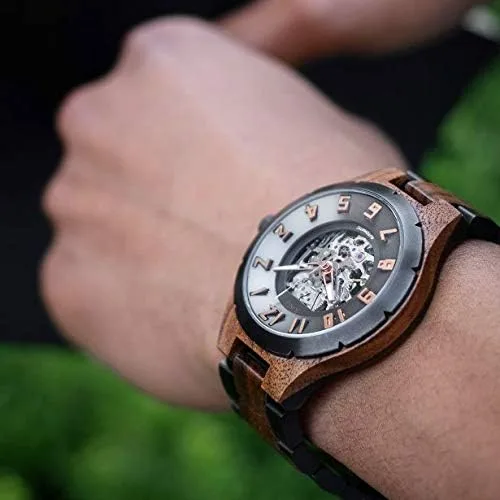 Vista 2 de Jord Edición limitada Dover II Series - Correa de reloj de esqueleto automático madera y acero inoxidable movimiento de bobinado automático incluye