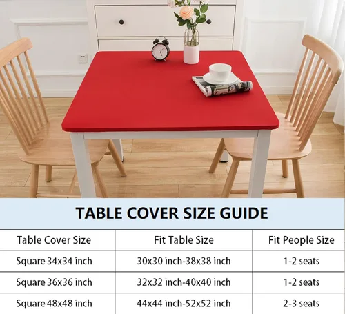 Vista 5 de Wolkemer Mantel Cuadrado Ajustado de Spandex Elástico Rojo Cubierta para Mesa de Cóctel con Borde Elástico Cobertor de Mesa para Comedor Boda Fiesta