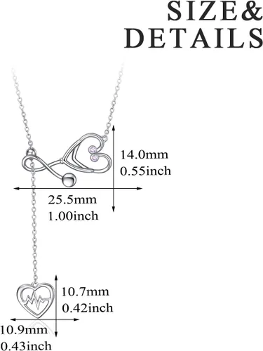 Vista 3 de Yfn Collar con dije de estetoscopio, con diseño del caduceo médico, de plata esterlina, de 18.0 pulgadas