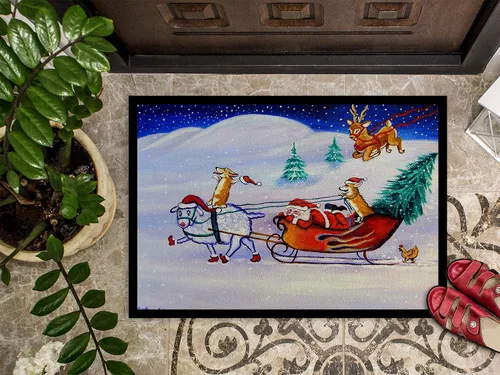 Vista 3 de Caroline's Treasures 7442MAT Corgi Highhacked - Felpudo de trineo de Papá Noel de 18 x 27 pulgadas, para interiores y exteriores, para entrada
