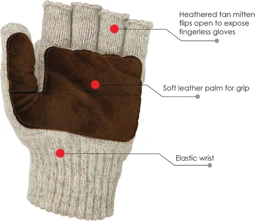 Vista 2 de Illinois Glove Company 360 Rag Wool Glomitt Flip Mitten 3M Thinsulate Forrado Tan