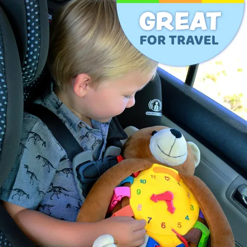 Vista 7 de Buckle Toys Mochila de oso - Mochila para niños pequeños y actividad de aprendizaje de animales de peluche, desarrolla habilidades motoras finas