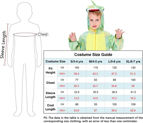 Vista 6 de DearSun Disfraz de dinosaurio T-Rex para niños, disfraz de dinosaurio con capucha (XL130, verde)