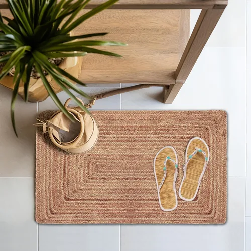 Vista 2 de COTTON CRAFT Alfombra de yute trenzada 100 % yute para puerta, alfombra pequeña tejida neutra reversible para entrada, cocina, sala de estar