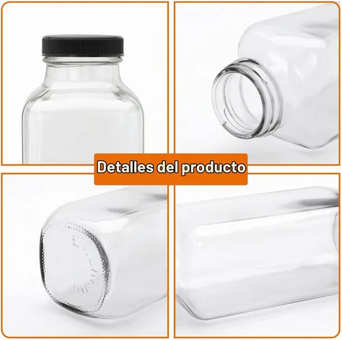 Vista 4 de Paquete de 16 botellas de jugo de vidrio de 8 onzas con tapas