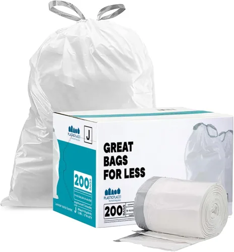 Vista 2 de Plasticplace Forro blanco con cordón de lavanda y vainilla suave, compatible con Code J (200 unidades) de 10-10.5 galones / 38-40 litros, 21 x 28