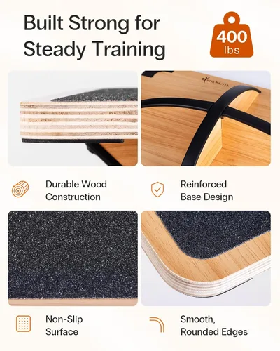 Vista 6 de StrongTek Wooden Balance Board, Basic Rocker or Advanced 360° Wobble Beginner-to-Advanced Options, Non-Slip Surface, Ankle Rehab, Physical