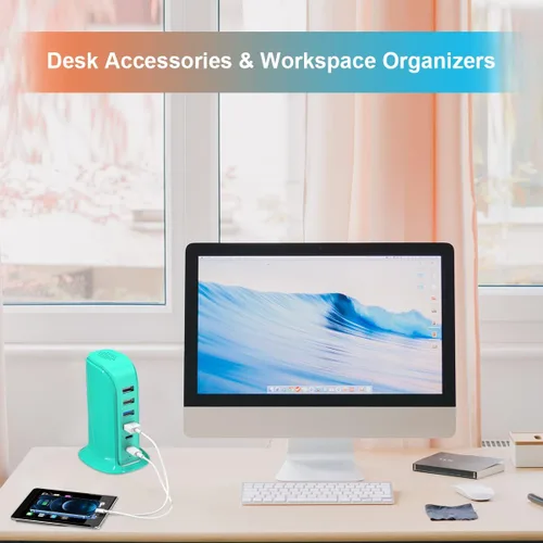 Vista 5 de Bloque de cargador USB Upoy, estación de carga para múltiples dispositivos Apple, tira de alimentación USB Hub múltiples puertos, adaptador