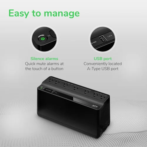 Vista 3 de APC Respaldo de batería de UPS y protector contra sobretensiones, fuente de alimentación de batería de respaldo de 600 VA, respaldo BE600M1